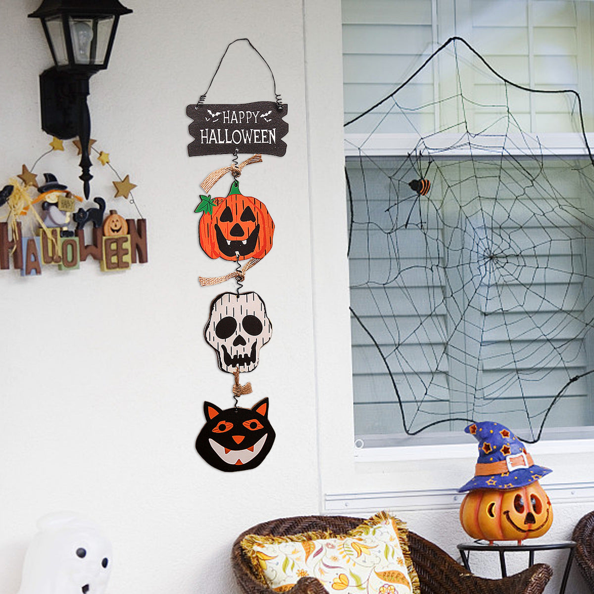 Wholesale Halloween Pumpkin Spooky Wooden Bat Door Plate Hanging Decoration